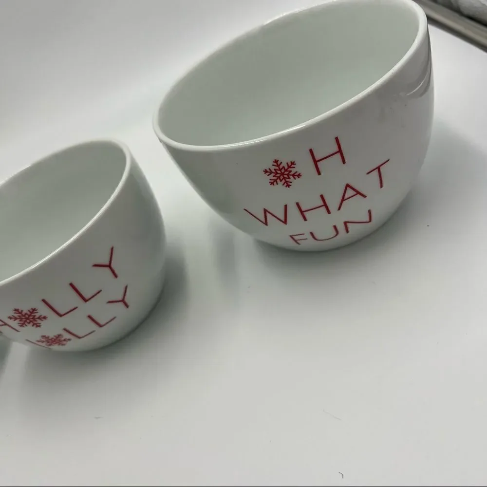 Set of 3 Crate & Barrel Ceramic Small Nesting Bowls. Holiday Nesting Bowls.